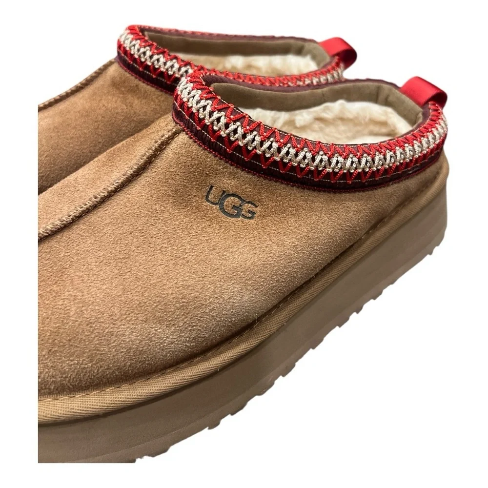 UGG WOMEN TAZZ CHESTNUT SHEARLING SUEDE PLATFORM SHOES US 8